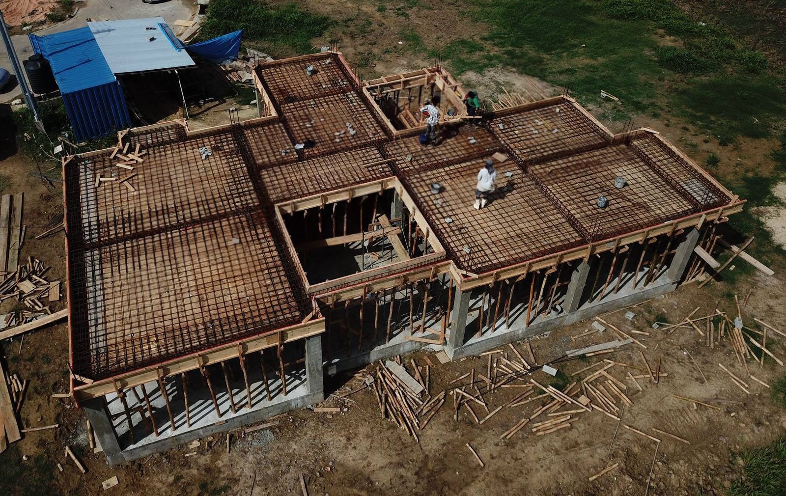 Aerial view of rebar installation