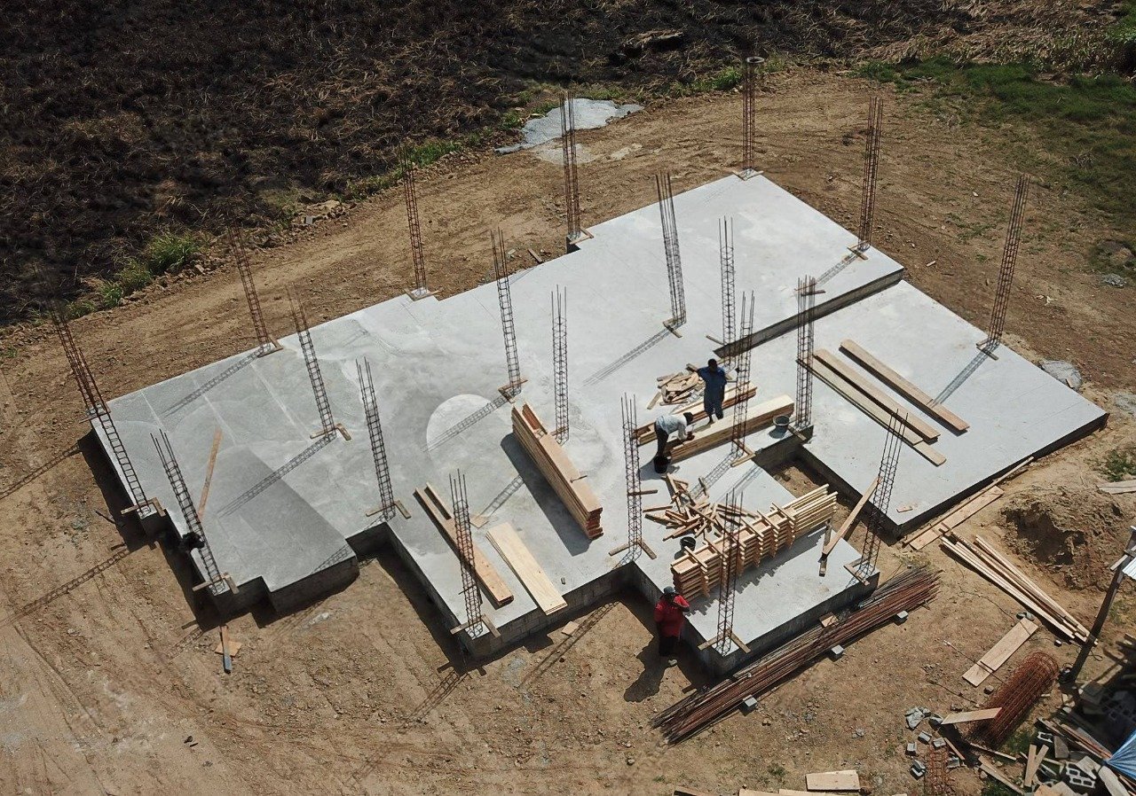 Aerial view of concrete slab work